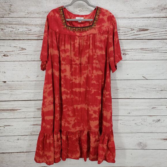 Go Softly Patio Women's 100%Cotton Beaded Side Pockets Dress Size XL - Picture 1 of 14